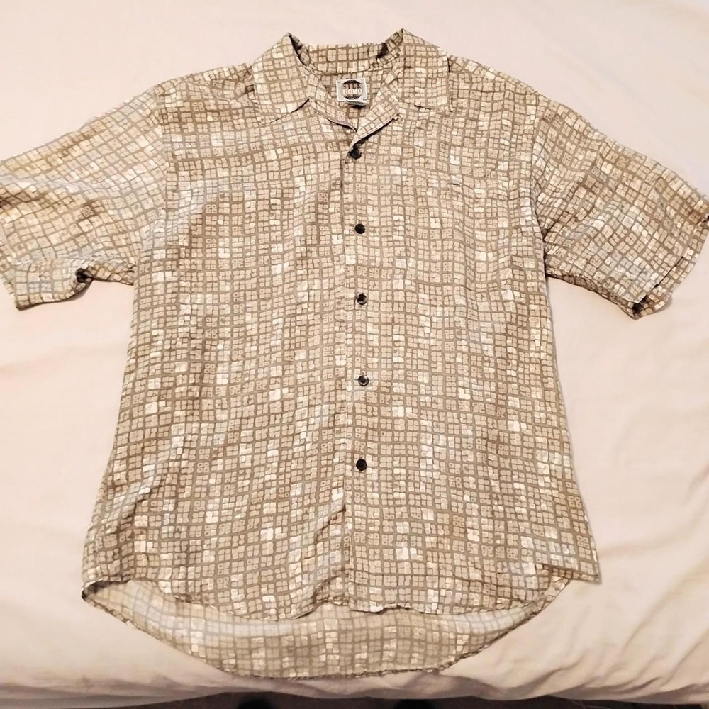 Vintage 90s SILK UOMO Abstract minimalist Preppy light academa Camp Shirt